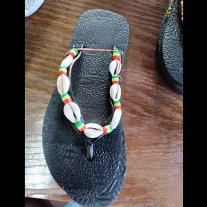 Beaded "Rasta" Cowrie Shell Flip Flops